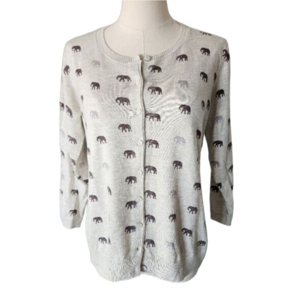 Bass Elephant print Cardigan sweater - Size Medium - Picture 1 of 6